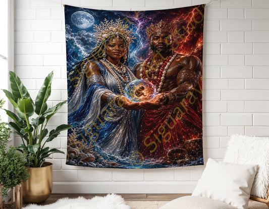 Yemaya y Shango Wall Tapestry, Panel de Trono Oni Oni