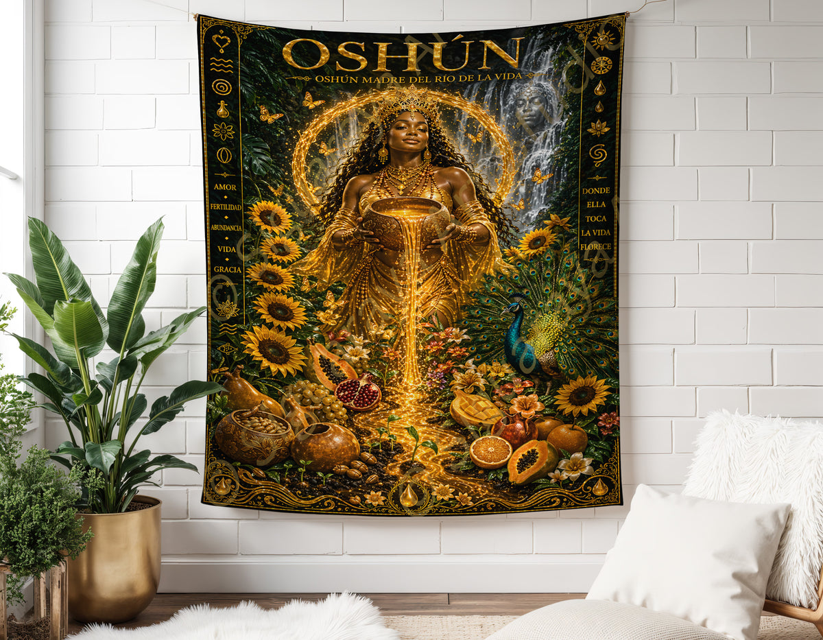Oshun Wall Tapestry Orisha Art, Oshun Panel de Trono, Santeria Sacred Art