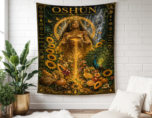 Oshun Wall Tapestry Orisha Art, Oshun Panel de Trono, Santeria Sacred Art