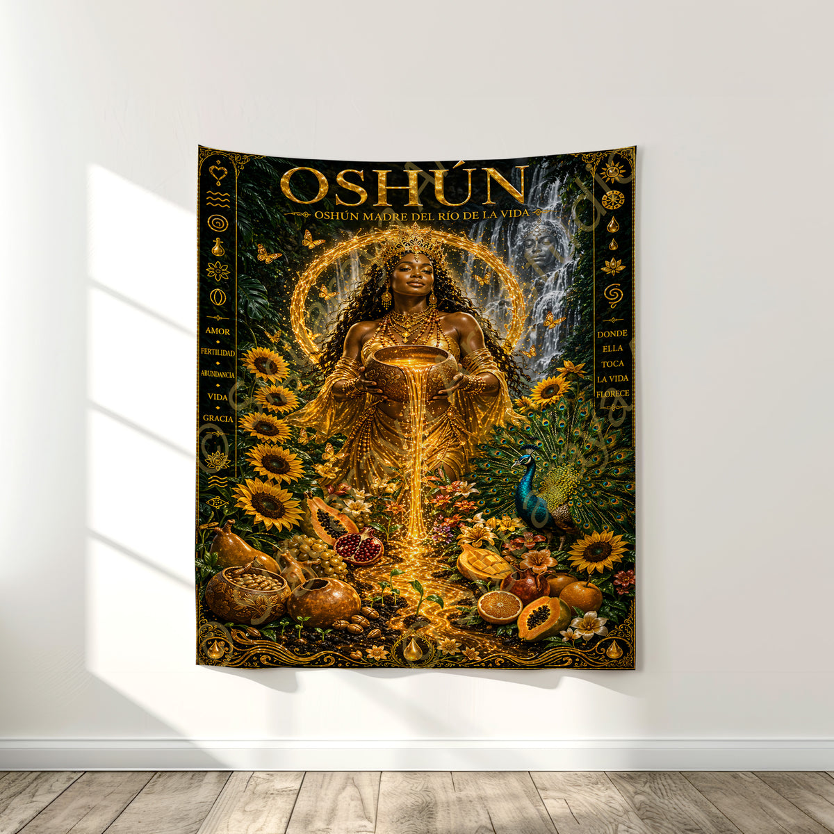 Oshun Wall Tapestry Orisha Art, Oshun Panel de Trono, Santeria Sacred Art