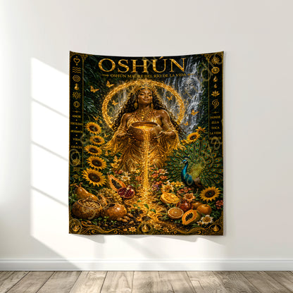 Oshun Wall Tapestry Orisha Art, Oshun Panel de Trono, Santeria Sacred Art