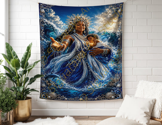 Yemaya Wall Tapestry Orisha Art, Panel de Trono