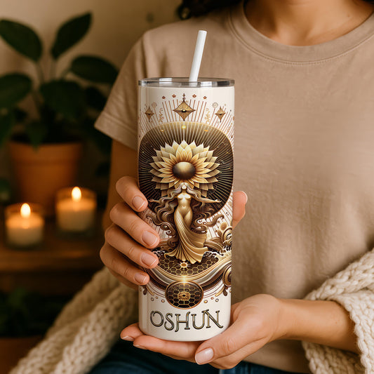 Oshun Tumbler, 20oz Iyalode Tumbler, African Yoruba Deity Gift, Santeria Art Tumbler