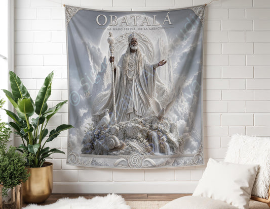 Obatala Panel de trono, Obatala Wall Tapestry Orisha Art, Yoruba Lukumi Sacred Art