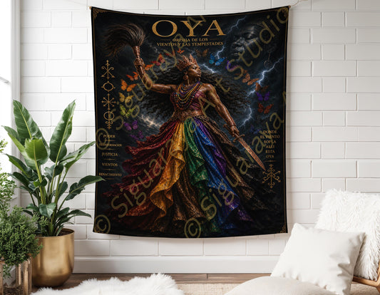 Oya Wall Tapestry Orisha Art, Oya Panel de Trono, Yansa Spiritual Decor, Lucumi Santeria Sacred Art