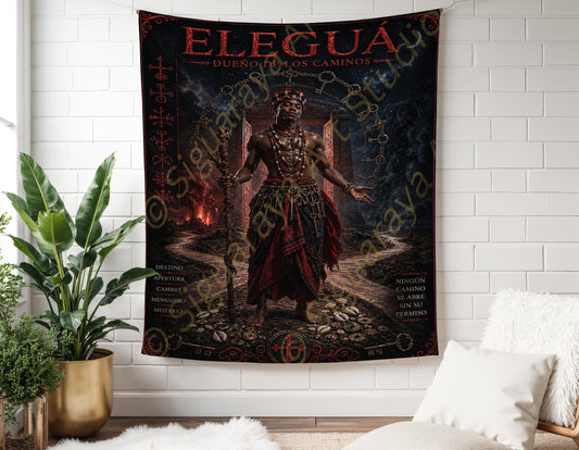 Elegua Panel De Trono, Elegua Wall Tapestry Orisha Art, Yoruba Crossroads Guardian Decor, Lucumi Santeria Sacred Art