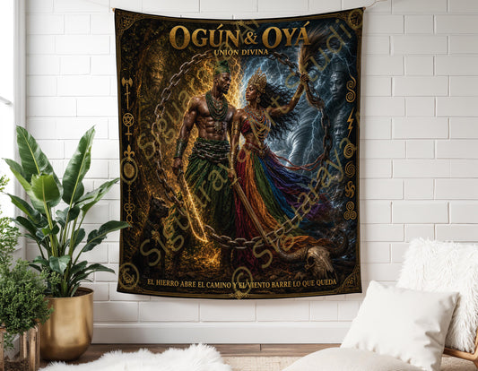 Ogun Y Oya Wall Tapestry Orisha Art, Afro-Caribbean Spiritual Decor, Lucumi Santeria Sacred Art
