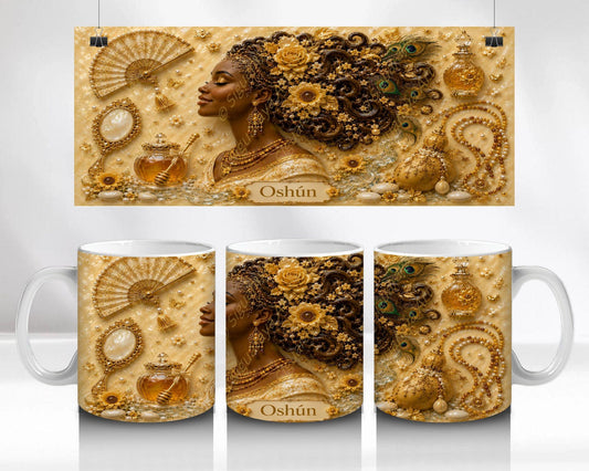 Oshun Coffee Mug Sublimation PNG, Lucumi Santeria Mug Design, Afro Caribbean Spiritual Mug 3D Ceramic Santeria Mug Design, Digital Download