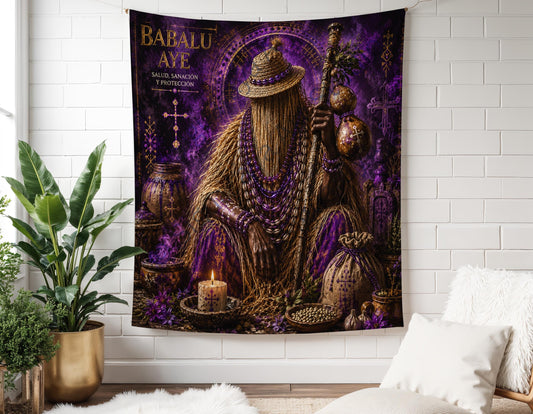 Babalu Aye Wall Tapestry Orisha Art, Afro-Caribbean Spiritual Decor, Lucumi Santeria Sacred Art, Azowuano Panel de Trono